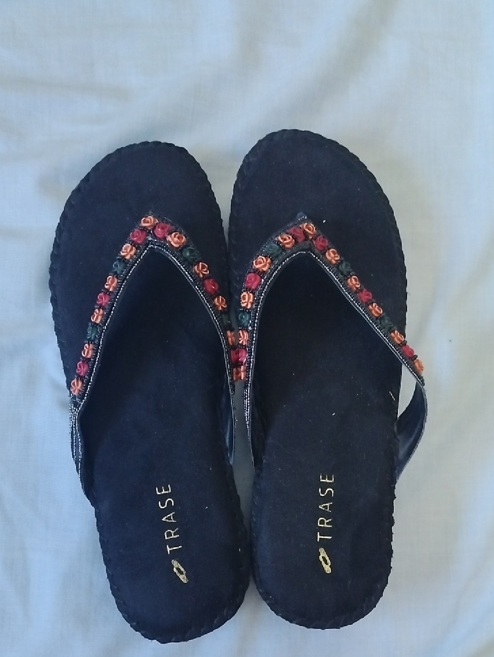 Black Floral Beaded Women's Sandals